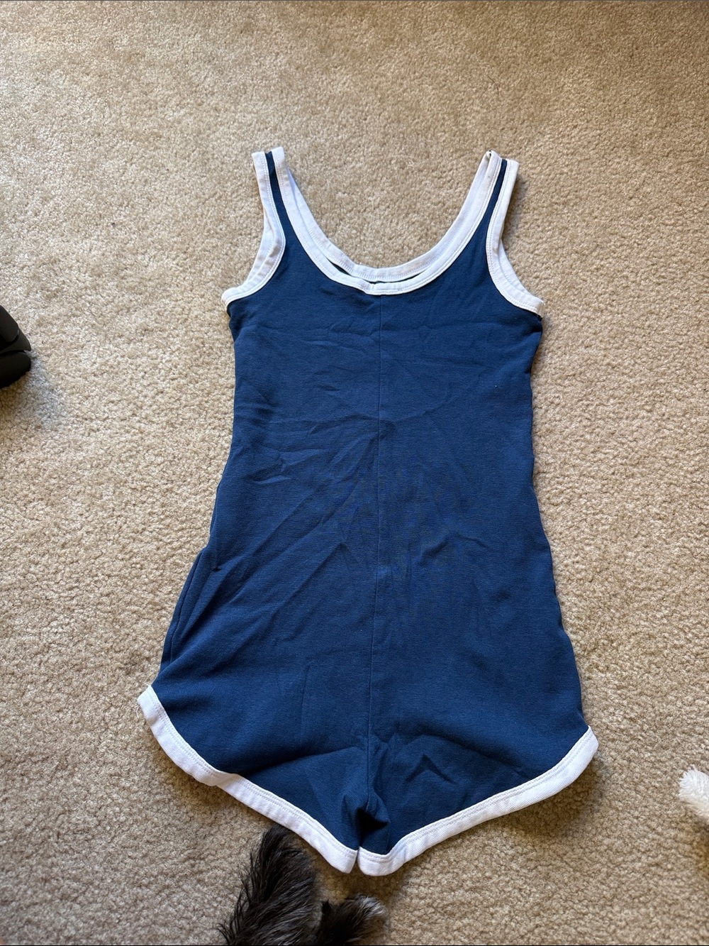 Zara Navy Blue One-Piece Romper with White Trim